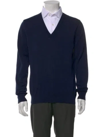 Pre-owned Burberry V-neck Long Sleeve Sweatshirt In Blue