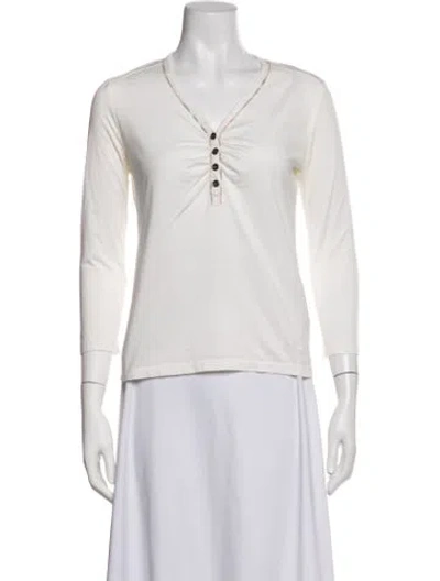 Pre-owned Burberry V-neck Long Sleeve Top In White