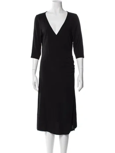 Pre-owned Burberry V-neck Midi Length Dress In Black