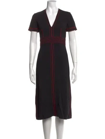 Pre-owned Burberry V-neck Midi Length Dress In Black
