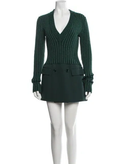 Pre-owned Burberry V-neck Mini Dress In Green