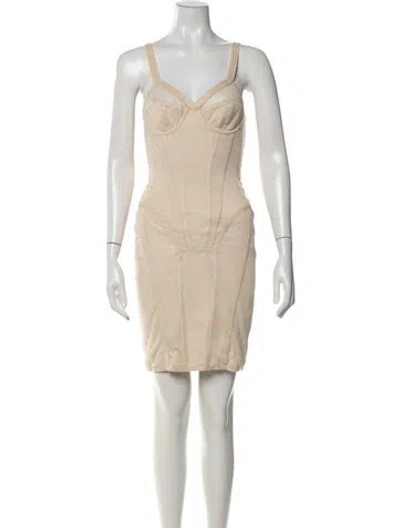 Pre-owned Burberry V-neck Mini Dress In Neutrals
