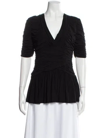 Pre-owned Burberry V-neck Short Sleeve Blouse In Black