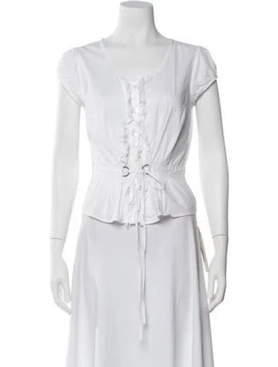 Pre-owned Burberry V-neck Short Sleeve Blouse In White