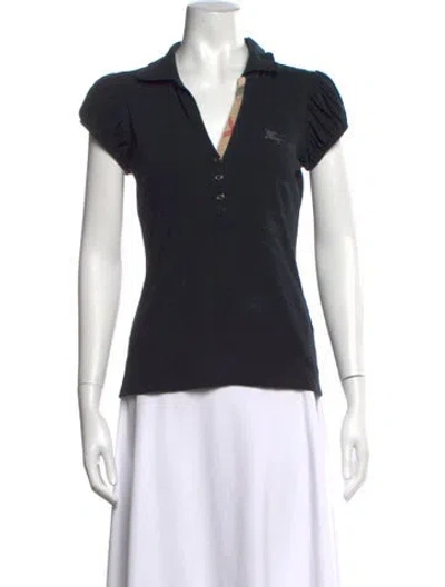 Pre-owned Burberry V-neck Short Sleeve Polo In Black