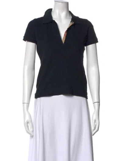 Pre-owned Burberry V-neck Short Sleeve Polo In Black