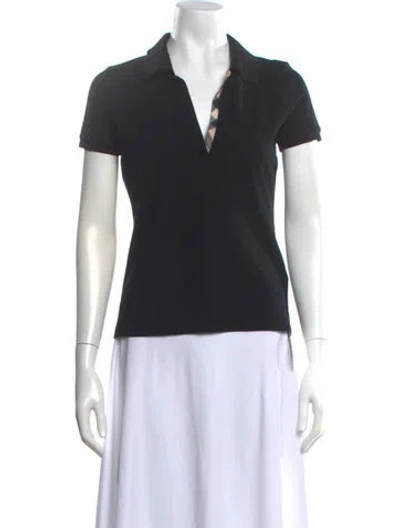 Pre-owned Burberry V-neck Short Sleeve Polo In Black