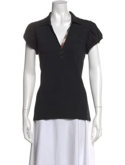 Pre-owned Burberry V-neck Short Sleeve Polo In Black
