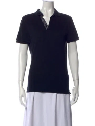 Pre-owned Burberry V-neck Short Sleeve Polo In Black