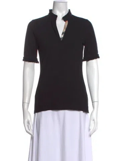 Pre-owned Burberry V-neck Short Sleeve Polo In Black