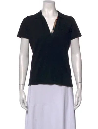 Pre-owned Burberry V-neck Short Sleeve Polo In Black