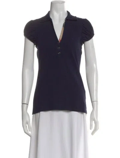 Pre-owned Burberry V-neck Short Sleeve Polo In Blue