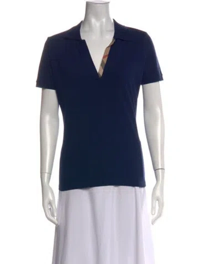 Pre-owned Burberry V-neck Short Sleeve Polo In Blue