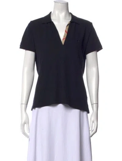 Pre-owned Burberry V-neck Short Sleeve Polo In Blue