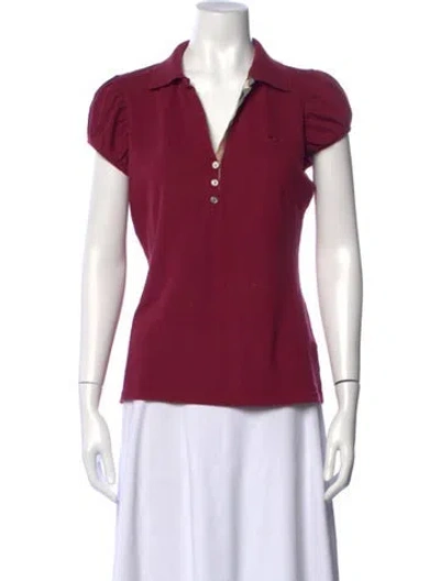 Pre-owned Burberry V-neck Short Sleeve Polo In Burgundy
