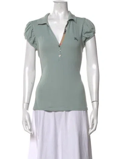 Pre-owned Burberry V-neck Short Sleeve Polo In Green