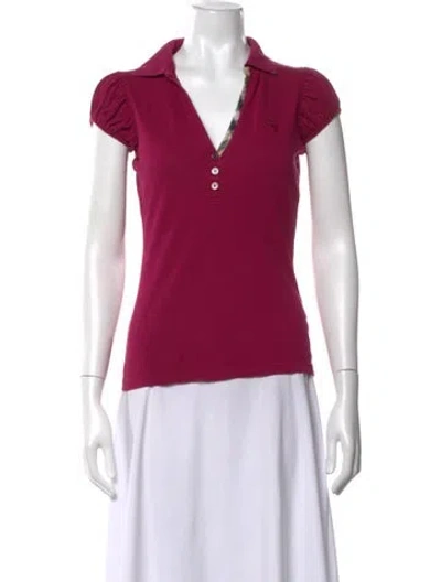 Pre-owned Burberry V-neck Short Sleeve Polo In Pink