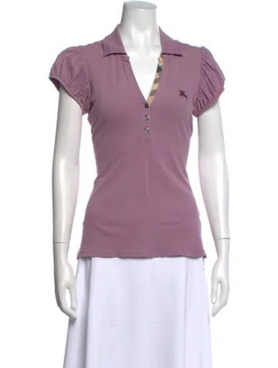 Pre-owned Burberry V-neck Short Sleeve Polo In Purple