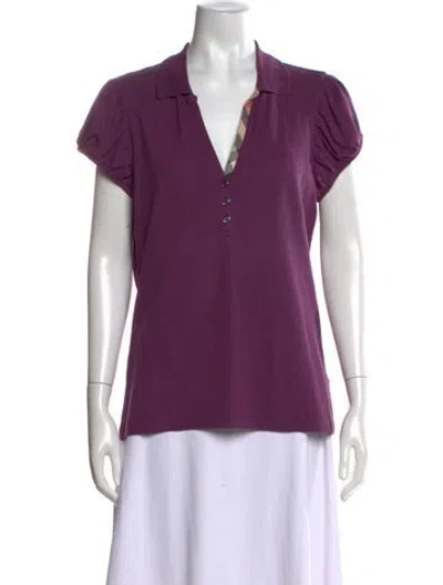 Pre-owned Burberry V-neck Short Sleeve Polo In Purple
