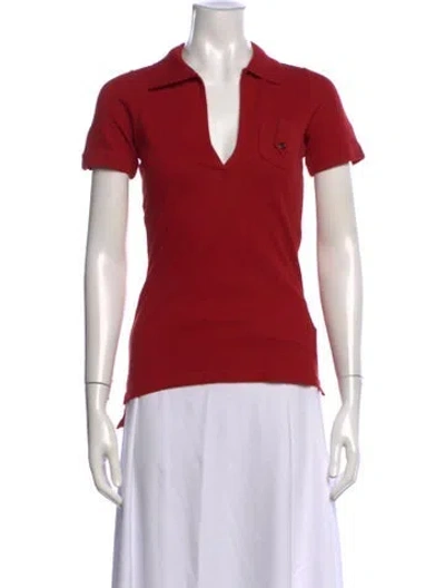 Pre-owned Burberry V-neck Short Sleeve Polo In Red
