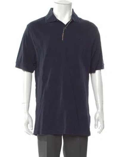 Pre-owned Burberry V-neck Short Sleeve Polo Shirt In Blue