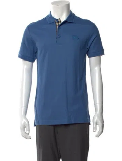 Pre-owned Burberry V-neck Short Sleeve Polo Shirt In Blue