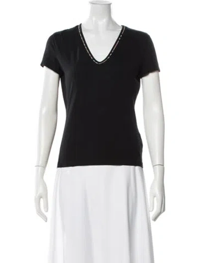 Pre-owned Burberry V-neck Short Sleeve T-shirt In Black