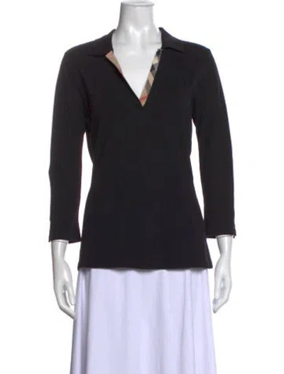 Pre-owned Burberry V-neck Three-quarter Sleeve Polo In Black