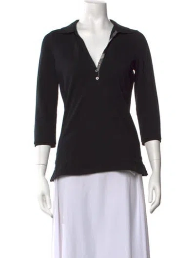 Pre-owned Burberry V-neck Three-quarter Sleeve Polo In Black