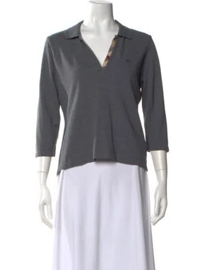 Pre-owned Burberry V-neck Three-quarter Sleeve Polo In Gray