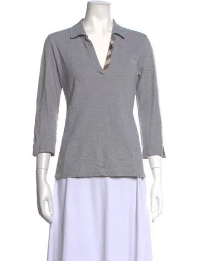 Pre-owned Burberry V-neck Three-quarter Sleeve Polo In Grey
