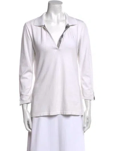 Pre-owned Burberry V-neck Three-quarter Sleeve Polo In Neutral