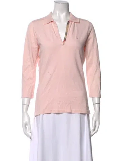 Pre-owned Burberry V-neck Three-quarter Sleeve Polo In Pink