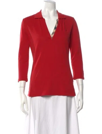 Pre-owned Burberry V-neck Three-quarter Sleeve Polo In Red