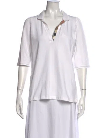 Pre-owned Burberry V-neck Three-quarter Sleeve Polo In White
