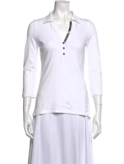 Pre-owned Burberry V-neck Three-quarter Sleeve Polo In White