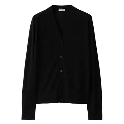 Burberry V-neck Wool Knit Cardigan In Black