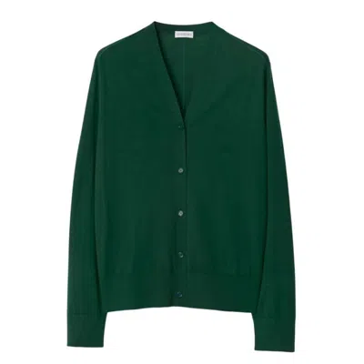 Burberry V-neck Wool Knit Cardigan In Green