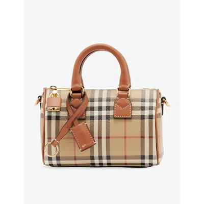 Burberry Checked Mini Faux-leather Bowling Bag In Vntg Chk/briar Brown
