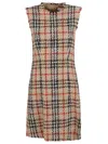Burberry Sleeveless Textured Dress Frayed Edge Detail In Brown