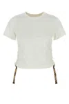 Burberry White T-shirt With Check Pattern Detail In Chalk