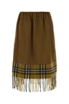 Burberry Checked Midi Fringed Skirt In Camp