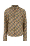 Burberry Beige Oversize Shirt With All-over Check Motiv In Cotton Woman In Neutral
