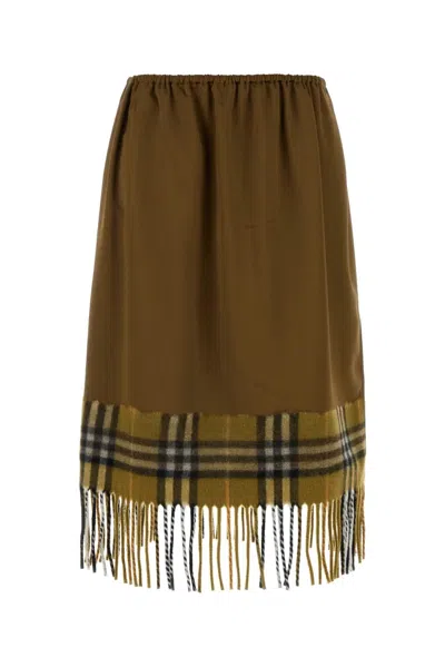 Burberry Plaid Tartan Satin Skirt In Brown