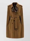 Burberry Waist Belted Cape Buttoned Pockets In Multi