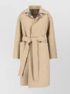 Burberry Waist Belted Check Pattern Long Jacket In Neutral