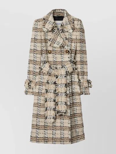 Burberry Waist Belted Double-breasted Coat Fringed Edges In Pink