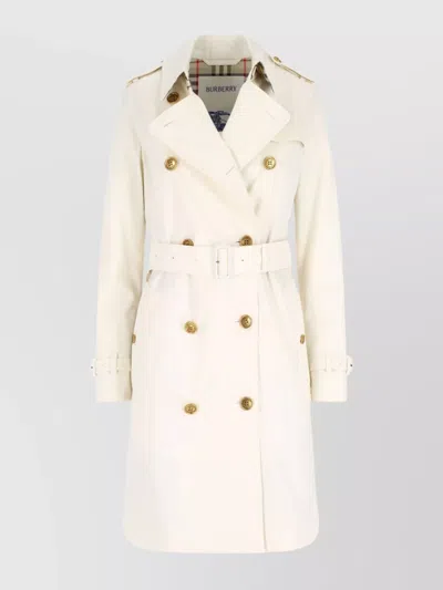 Burberry Waist Belted Double-breasted Epaulettes Jacket In White