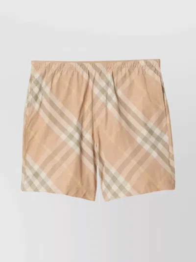 Burberry Check Print Swim Shorts In Flaxipcheck