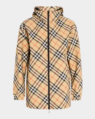 BURBERRY WAISTED CHECK HOODED JACKET